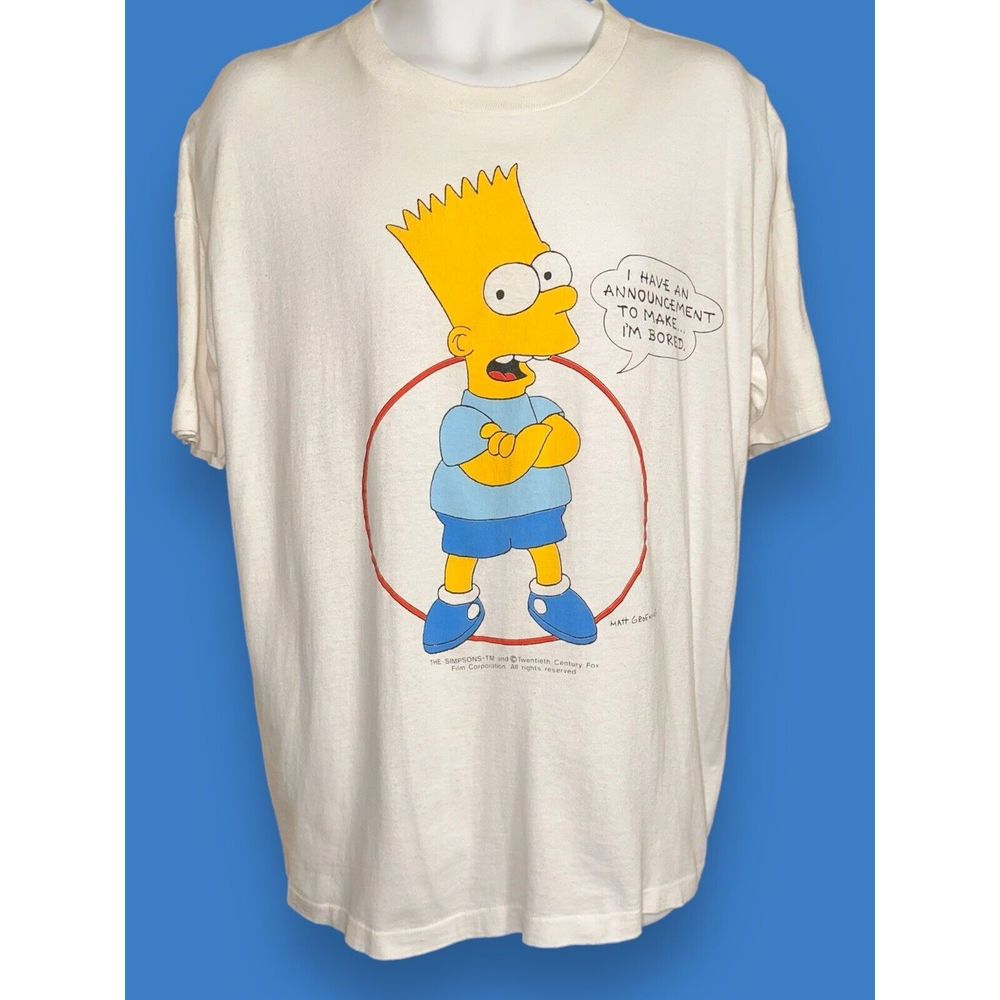 Vintage The Simpsons Bart Simpson Shirt I Have an Announcement I’m Bored Sz XL - Picture 2 of 6